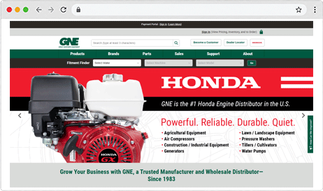 Integrated GNE B2B ecommerce website built on NopCommerce